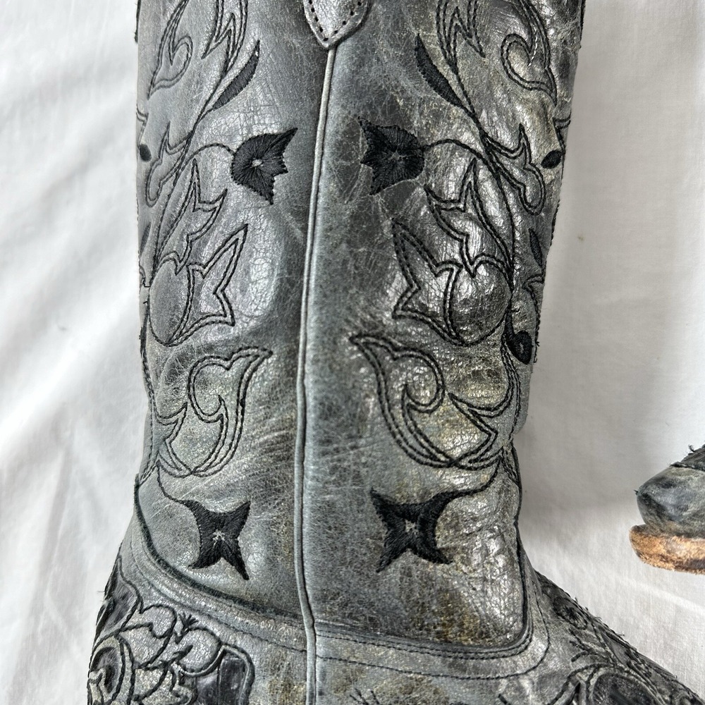 Corral Hancrafted Black Textured Inlay Cowboy Western Women's Boots Size 7 M - Picture 7 of 12